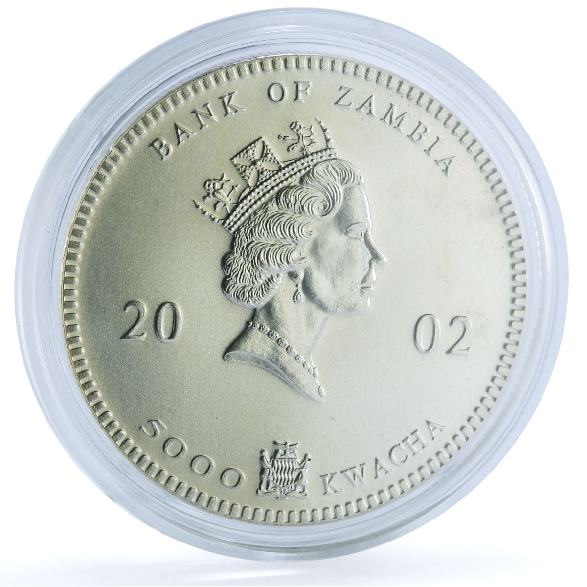 Zambia 5000 kwacha Elephant Colorized KM-142 Wildlife Bullion silver coin 2002