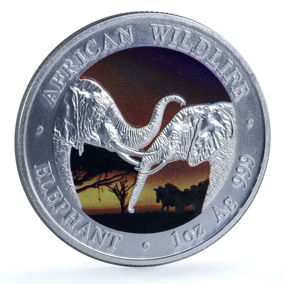 Zambia 5000 kwacha Elephant Colorized KM-142 Wildlife Bullion silver coin 2002