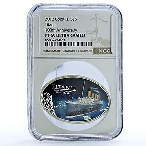 Cook Islands 5 dollars Titanic KM-1376 Ship Liner PF 69 NGC silver coin 2012