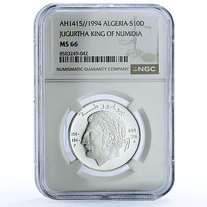 Algeria 10 dinars Jugurtha King of Numidia KM-134 MS 66 NGC silver coin 1994