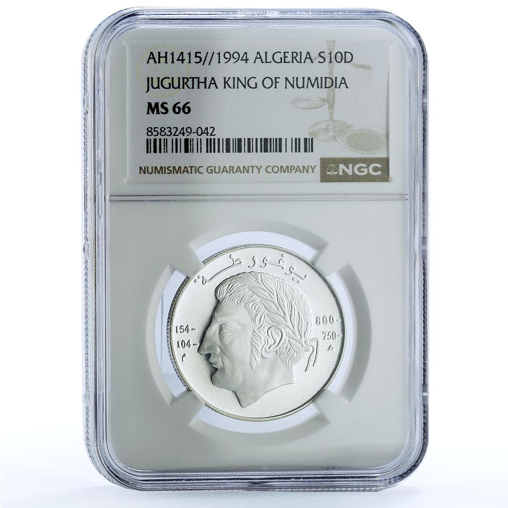 Algeria 10 dinars Jugurtha King of Numidia KM-134 MS 66 NGC silver coin 1994