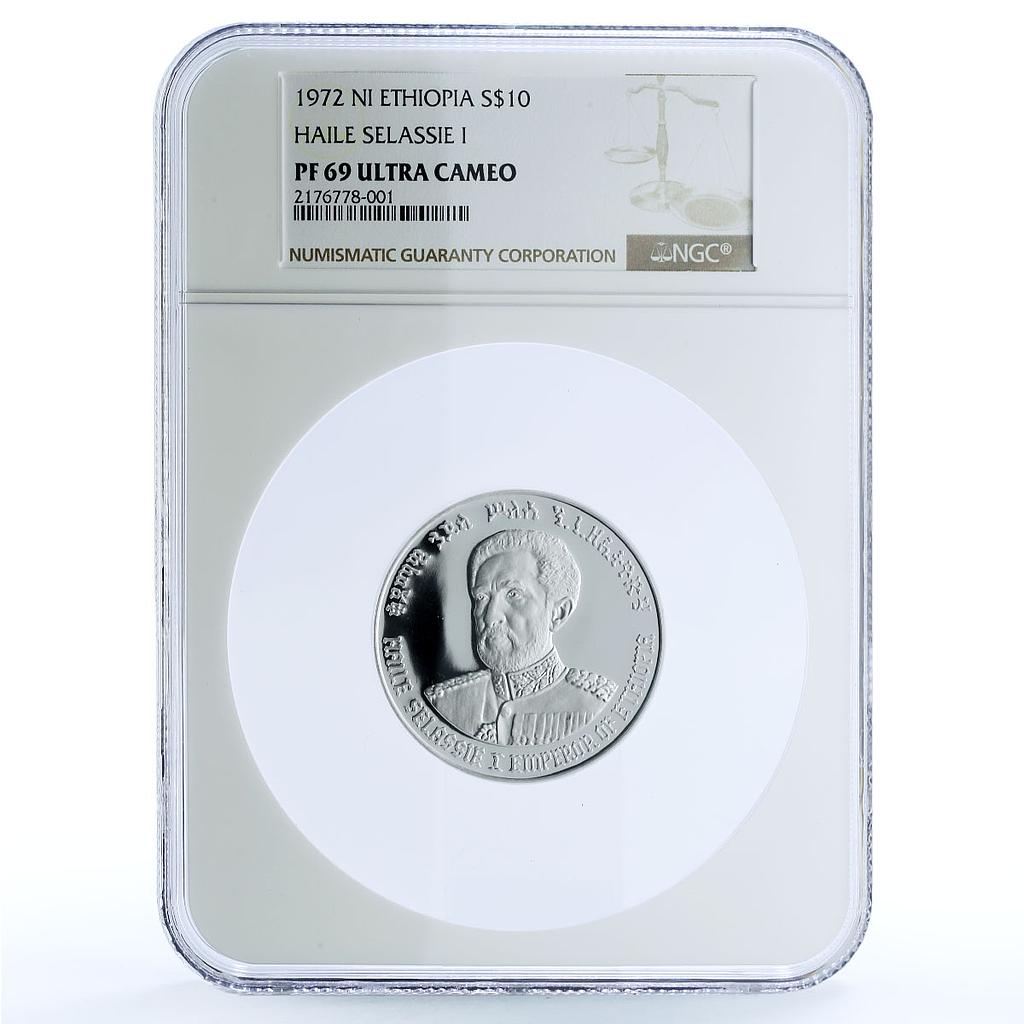 Ethiopia 10 dollars Haile Selassie I KM-53 PF 69 NGC silver coin 1972 (1964) Ethiopia 10 dollars Haile Selassie I KM-53 PF 69 NGC silver coin 1972 (1964)
