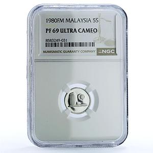 Malaysia 5 sen Parliament House KM-2 Building PF 69 NGC CuNi coin 1980