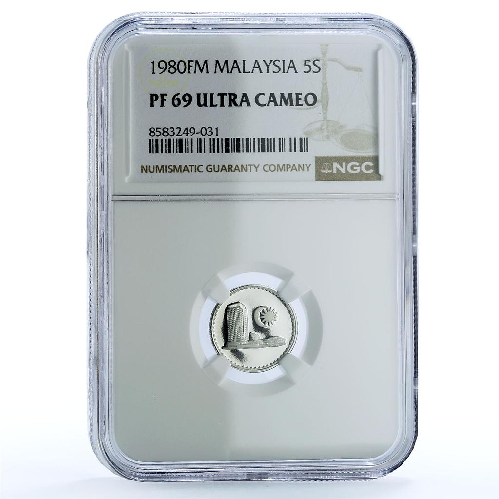 Malaysia 5 sen Parliament House KM-2 Building PF 69 NGC CuNi coin 1980 Malaysia 5 sen Parliament House KM-2 Building PF 69 NGC CuNi coin 1980