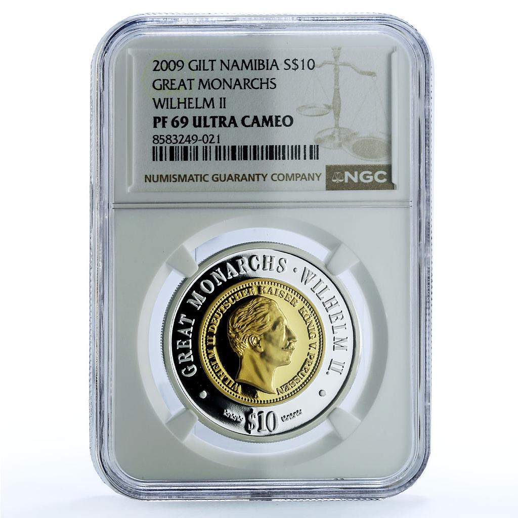 Namibia 10 dollars Wilhelm II Germany KM-35 Monarchs PF 69 NGC silver coin 2009