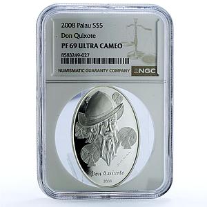 Palau 5 dollars Don Quixote Cervantes KM-168 Literature PF 69 NGC Ag coin 2008