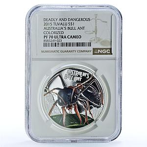 Tuvalu 1 dollar Australia Bull Ant Wildlife Fauna PF 70 NGC silver coin 2015