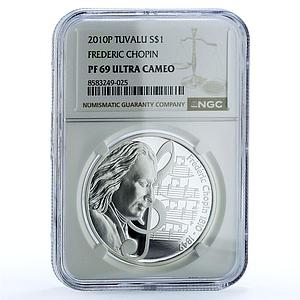 Tuvalu 1 dollar Frederic Chopin KM-123 Composer Music PF 69 NGC silver coin 2010