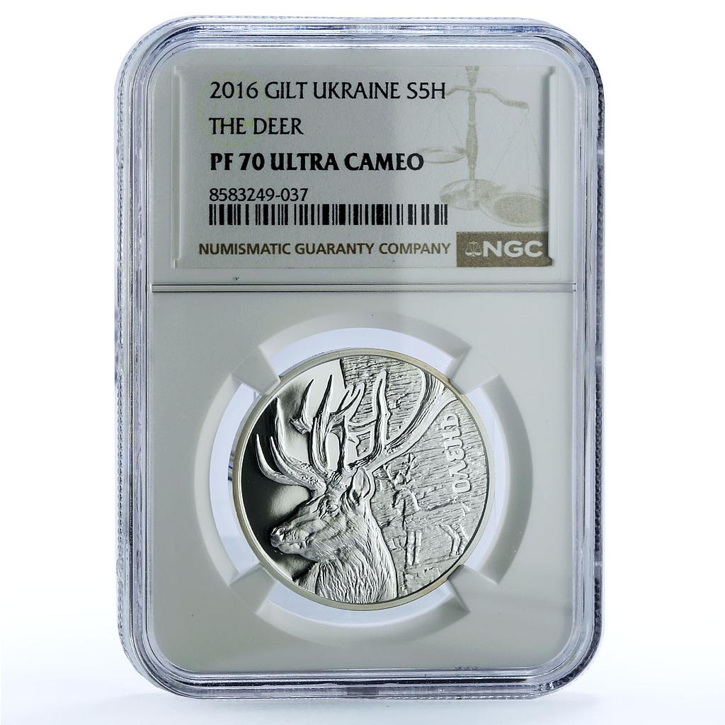 Ukraine 5 hryvnias Deer KM-825 Monuments Fauna PF 70 NGC silver coin 2016 Ukraine 5 hryvnias Deer KM-825 Monuments Fauna PF 70 NGC silver coin 2016