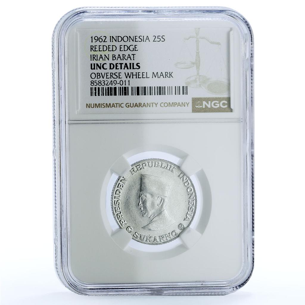 Indonesia 25 sen Irian Barat Reeded Wheel Mark KM-8.1 NGC aluminum coin 1962 Indonesia 25 sen Irian Barat Reeded Wheel Mark KM-8.1 NGC aluminum coin 1962