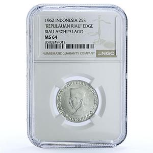 Indonesia 25 sen Kepulauan Riau Sukarno KM-8 MS 64 NGC aluminum coin 1962