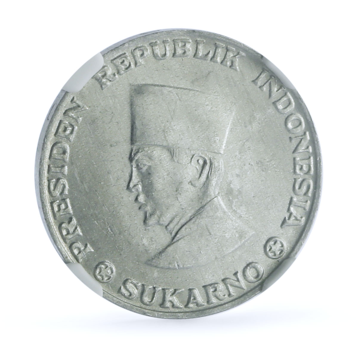 Indonesia 25 sen Kepulauan Riau Sukarno KM-8 MS 64 NGC aluminum coin 1962 Indonesia 25 sen Kepulauan Riau Sukarno KM-8 MS 64 NGC aluminum coin 1962
