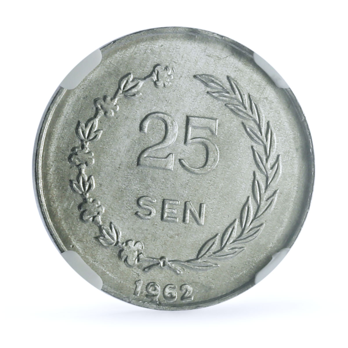 Indonesia 25 sen Kepulauan Riau Sukarno KM-8 MS 64 NGC aluminum coin 1962 Indonesia 25 sen Kepulauan Riau Sukarno KM-8 MS 64 NGC aluminum coin 1962