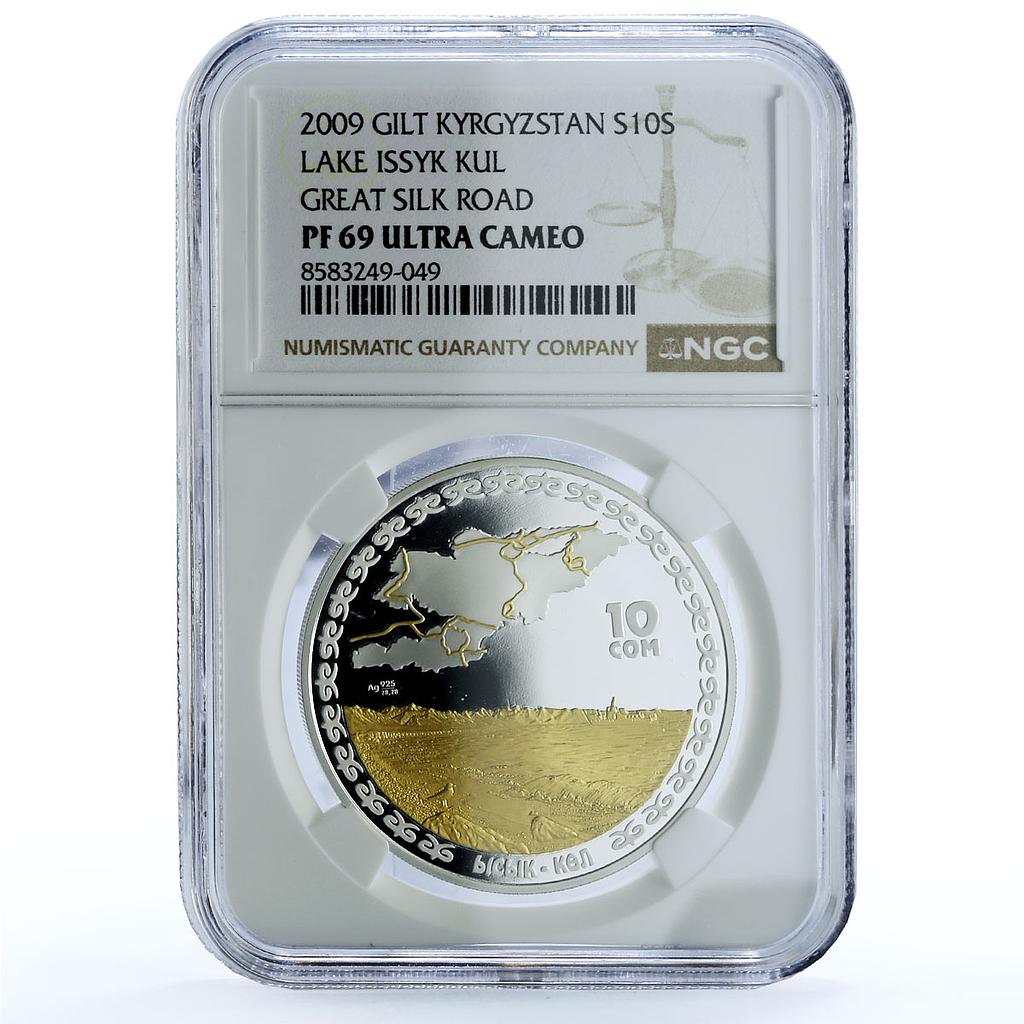 Kyrgyzstan 10 som Lake Issykkul KM-34 Great Silk Road PF 69 NGC silver coin 2009 Kyrgyzstan 10 som Lake Issykkul KM-34 Great Silk Road PF 69 NGC silver coin 2009