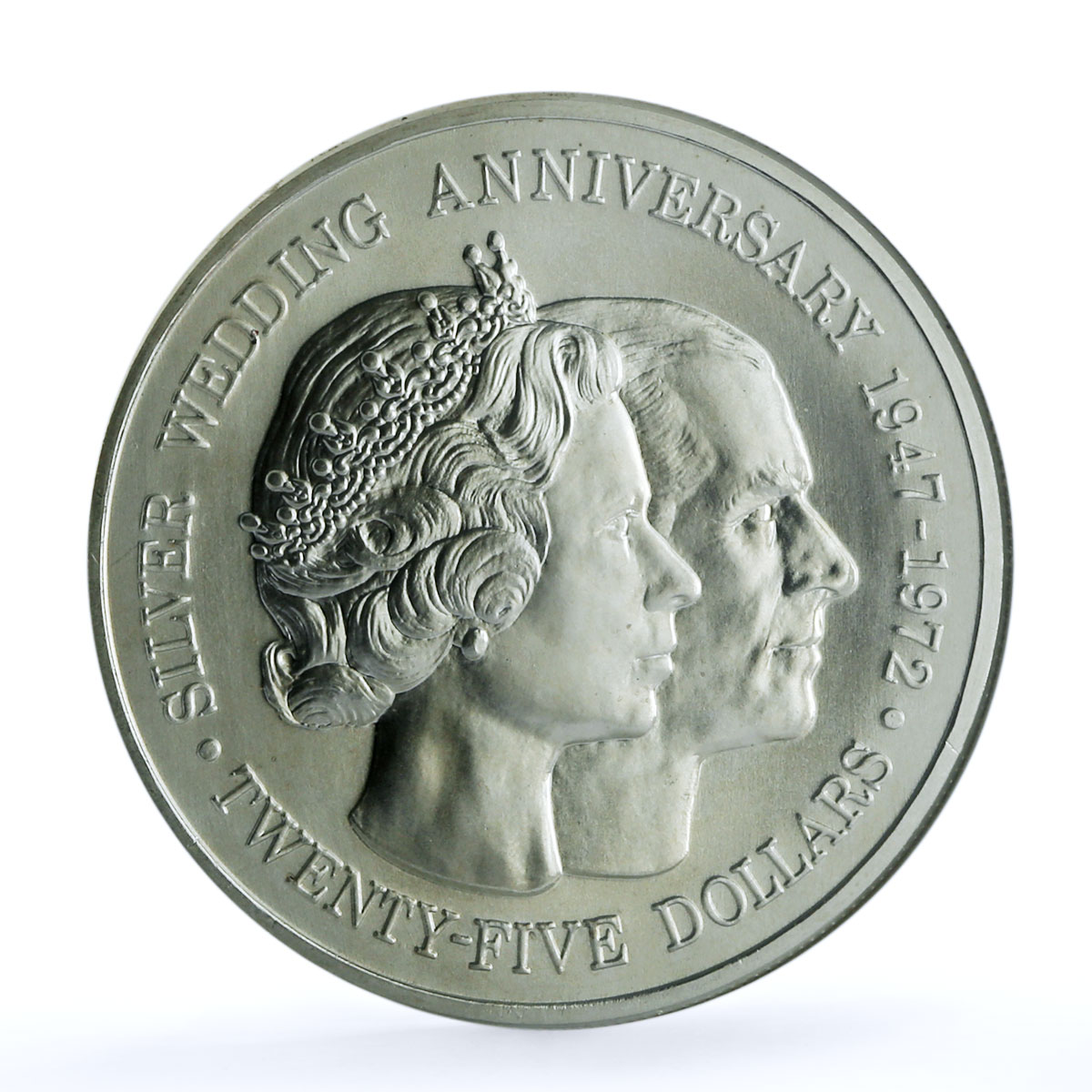 Cayman Islands 25 dollars Wedding Elizabeth II Philip MS 67 NGC silver coin 1972