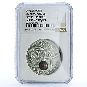 Niue 1 dollar Stare Hradisko KM-367 Amber Route City MS 70 NGC silver coin 2010