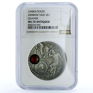 Niue 1 dollar Gdansk KM-202 Amber Route City MS 70 NGC silver coin 2008