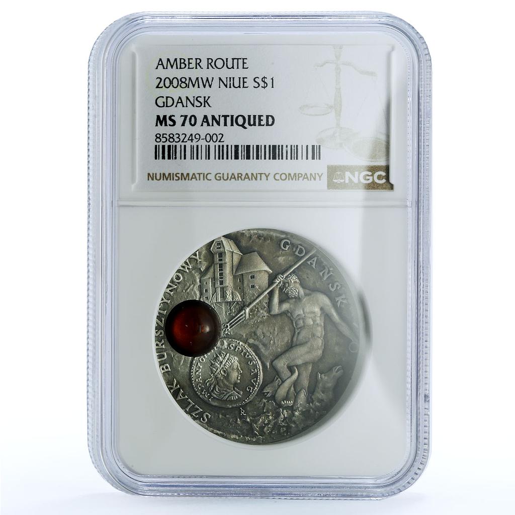 Niue 1 dollar Gdansk KM-202 Amber Route City MS 70 NGC silver coin 2008 Niue 1 dollar Gdansk KM-202 Amber Route City MS 70 NGC silver coin 2008