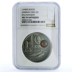 Niue 1 dollar Kaliningrad KM-204 Amber Route City MS 70 NGC silver coin 2008