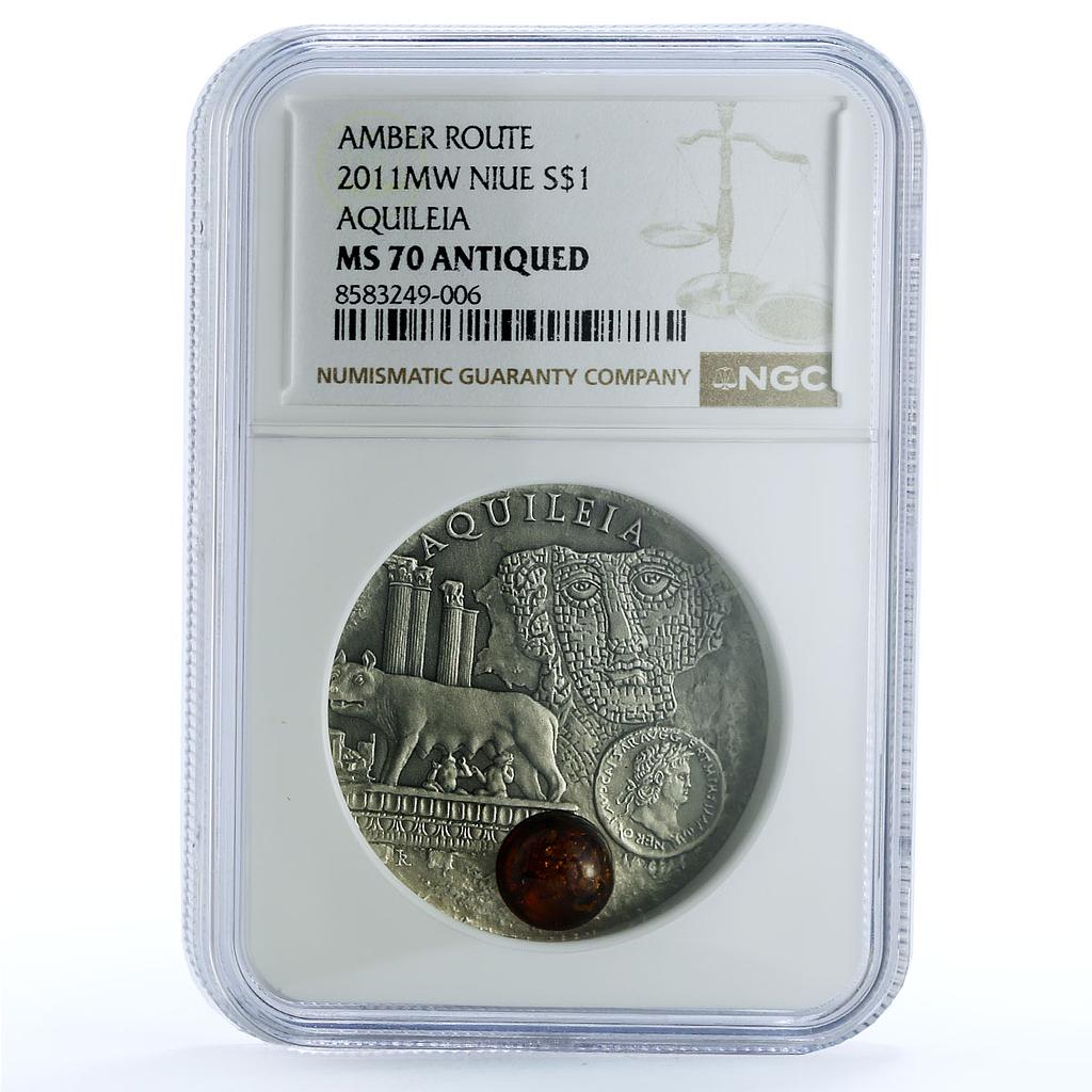 Niue 1 dollar Aquileia KM-586 Amber Route City MS 70 NGC silver coin 2011 Niue 1 dollar Aquileia KM-586 Amber Route City MS 70 NGC silver coin 2011