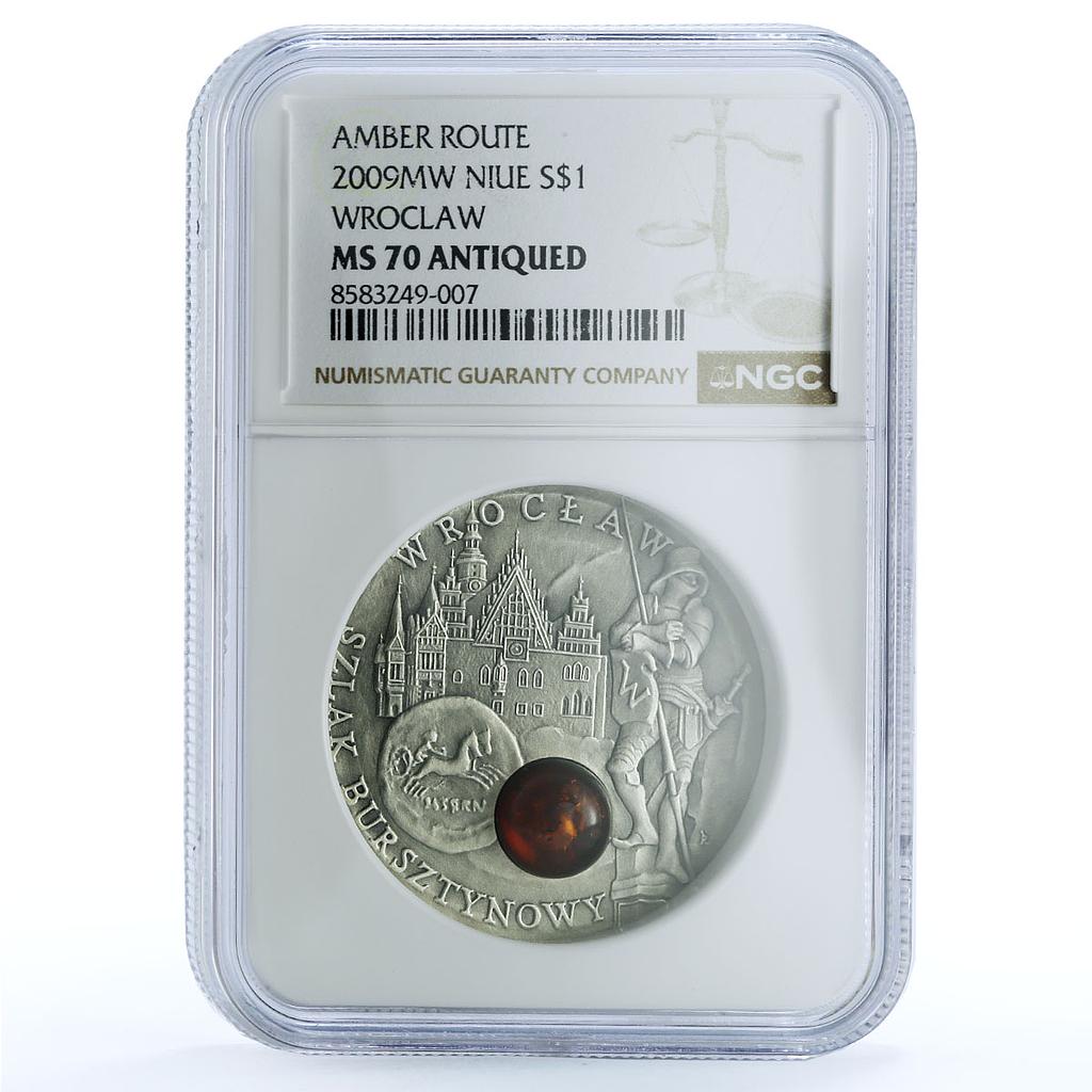 Niue 1 dollar Wroclaw KM-203 Amber Route City MS 70 NGC silver coin 2009 Niue 1 dollar Wroclaw KM-203 Amber Route City MS 70 NGC silver coin 2009
