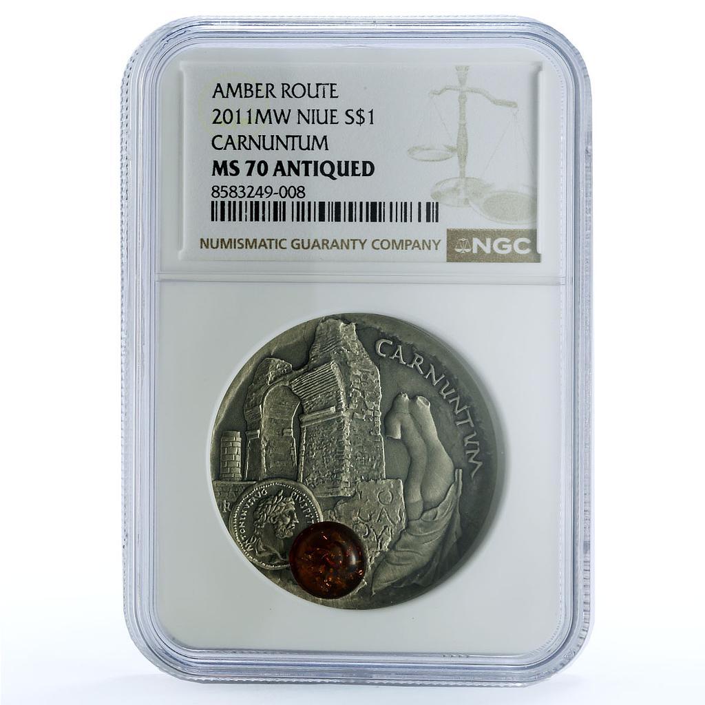 Niue 1 dollar Carnuntum KM- 396 Amber Route City MS 70 NGC silver coin 2011 Niue 1 dollar Carnuntum KM- 396 Amber Route City MS 70 NGC silver coin 2011