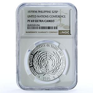 Philippines 25 piso Conference KM-228 United Nations PF 69 NGC silver coin 1979