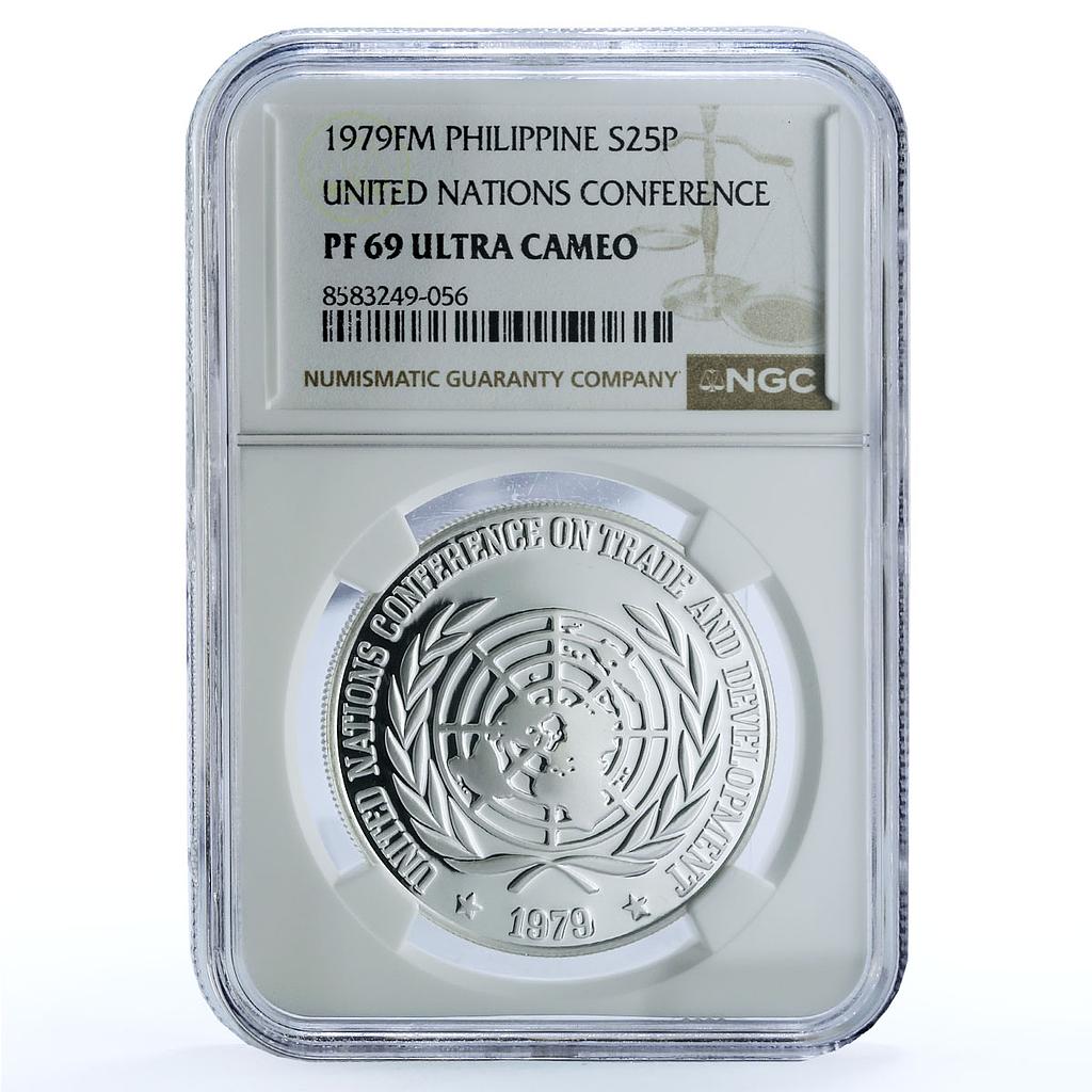 Philippines 25 piso Conference KM-228 United Nations PF 69 NGC silver coin 1979 Philippines 25 piso Conference KM-228 United Nations PF 69 NGC silver coin 1979