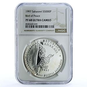Saharawi 5000 pesetas Freedom Sovereignty Peace KM-96 Bird PF 68 NGC coin 1997