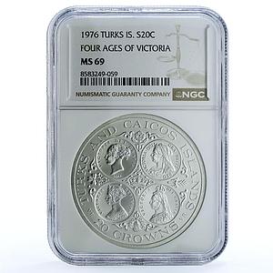Turks and Caicos Islands 20 crowns Queen Victoria MS 69 NGC silver coin 1976
