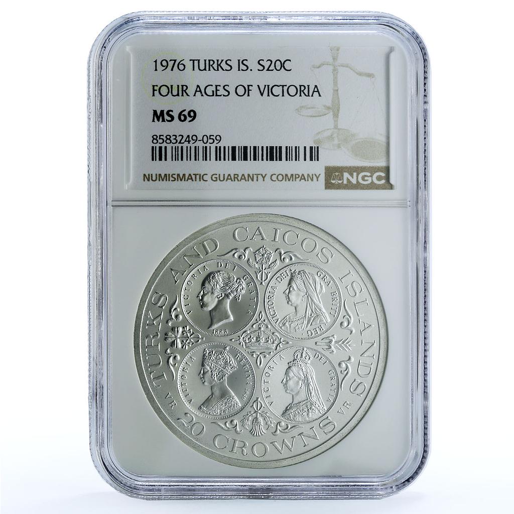 Turks and Caicos Islands 20 crowns Queen Victoria MS 69 NGC silver coin 1976
