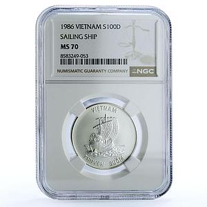 Vietnam 100 dong Junk KM-18 Ship Clipper MS 70 NGC silver coin 1986
