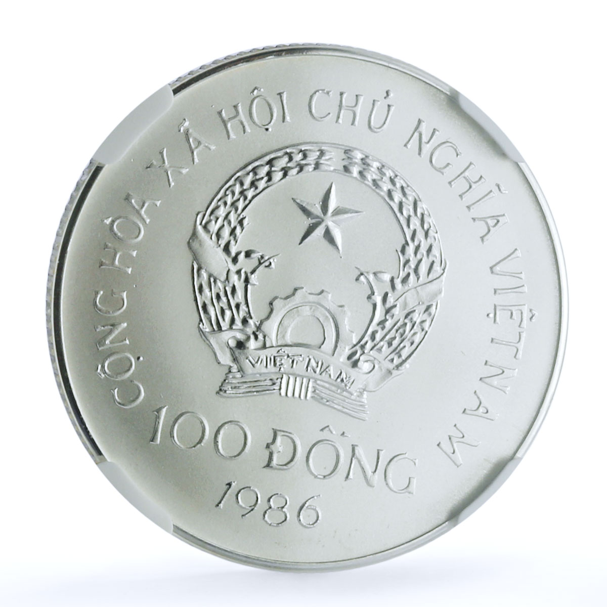 Vietnam 100 dong Junk KM-18 Ship Clipper MS 70 NGC silver coin 1986