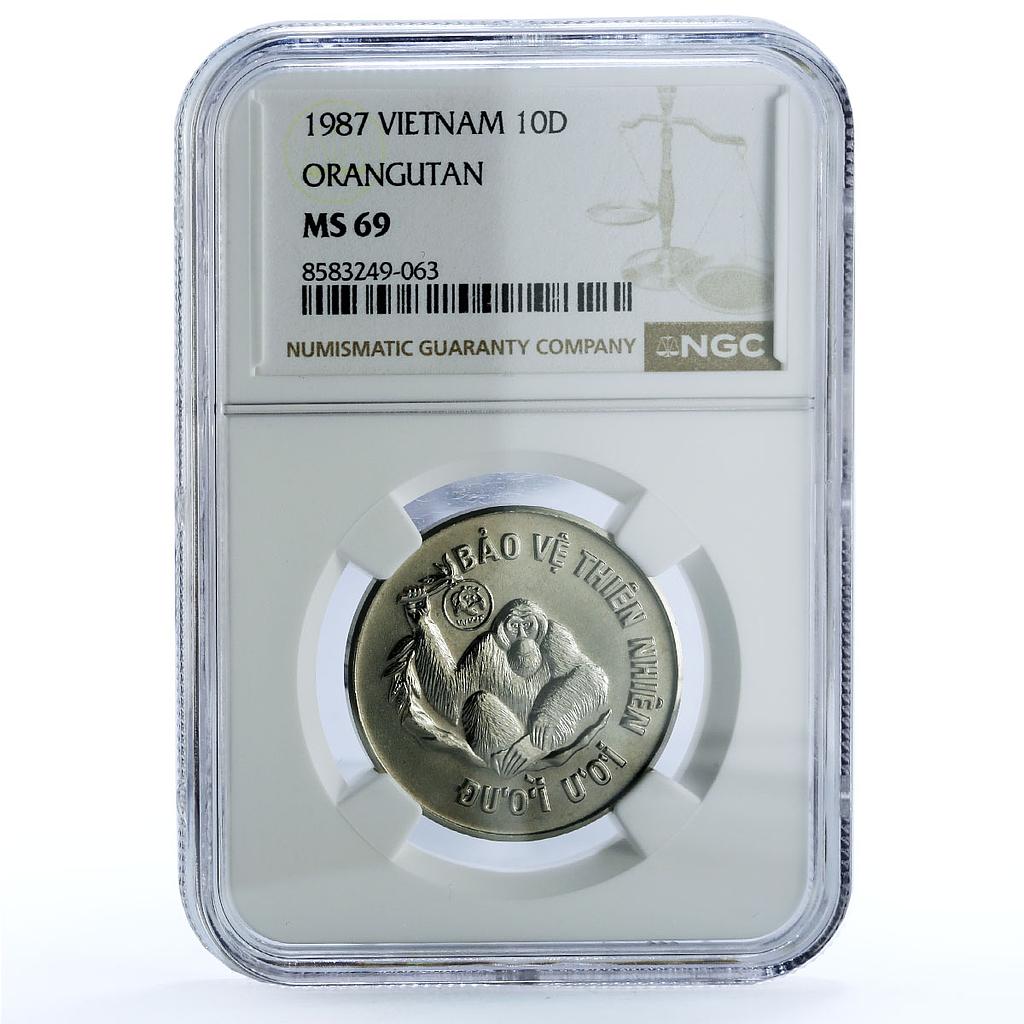 Vietnam 10 dong Orangutan KM-28 Monkey Wildlife Fauna MS 69 NGC CuNi coin 1987 Vietnam 10 dong Orangutan KM-28 Monkey Wildlife Fauna MS 69 NGC CuNi coin 1987