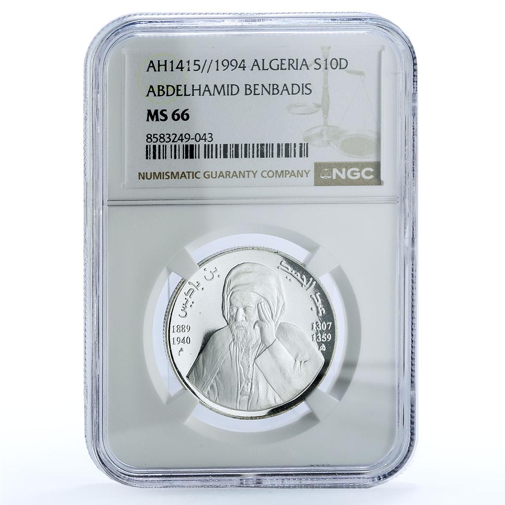 Algeria 10 dinars Abdelhamid Benbadis KM-135 MS 66 NGC silver coin 1994 Algeria 10 dinars Abdelhamid Benbadis KM-135 MS 66 NGC silver coin 1994