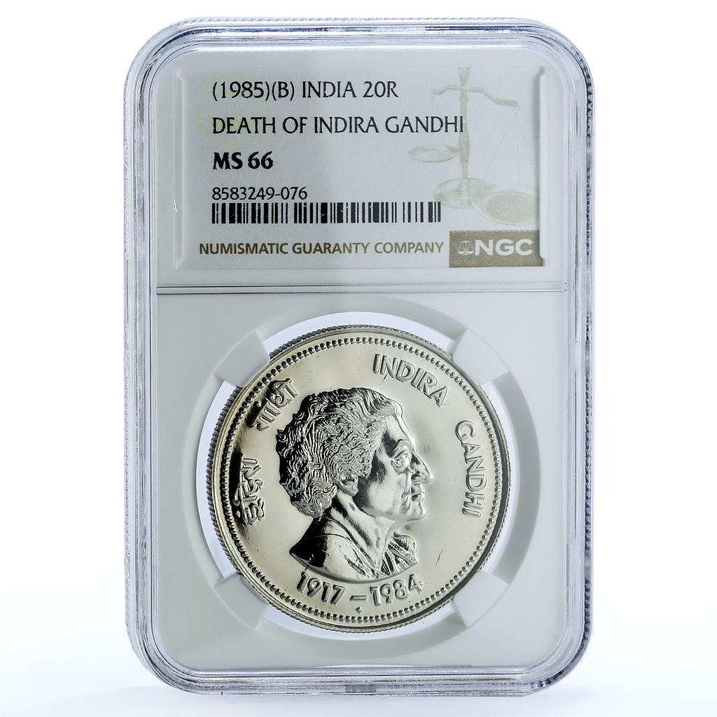 India 20 rupees Indira Gandhi Death KM-241 Politics MS 66 NGC CuNi coin 1985 India 20 rupees Indira Gandhi Death KM-241 Politics MS 66 NGC CuNi coin 1985