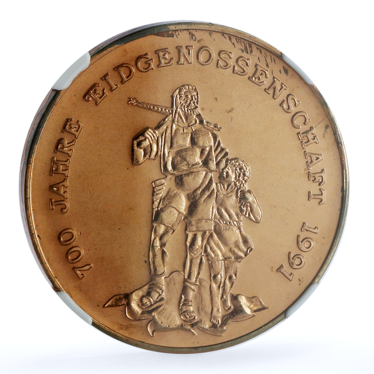 Cambodia 4 riels Swiss Confederation Tell w/ Son KM-75 MS65 NGC copper coin 1991 Cambodia 4 riels Swiss Confederation Tell w/ Son KM-75 MS65 NGC copper coin 1991