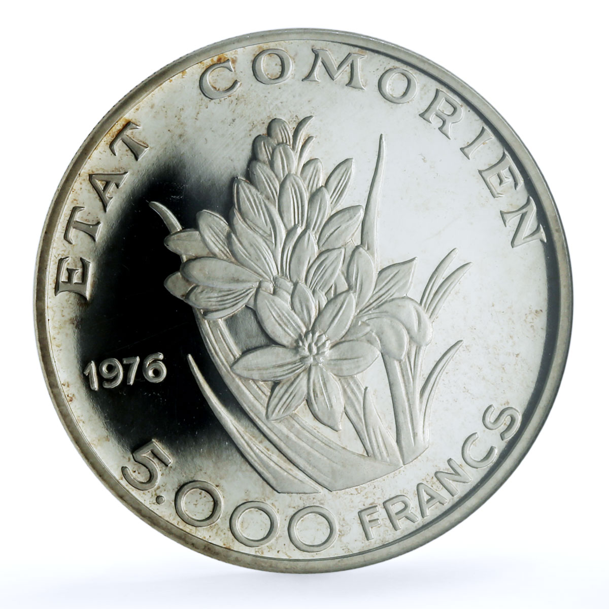 Comoros 5000 francs Said Mohamed Cheikh KM-10 Flower PF 64 NGC silver coin 1976 Comoros 5000 francs Said Mohamed Cheikh KM-10 Flower PF 64 NGC silver coin 1976