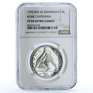 UAE Ras al-Khaimah 7,5 riyals Rome Centennial KM-17 PF 64 NGC silver coin 1970