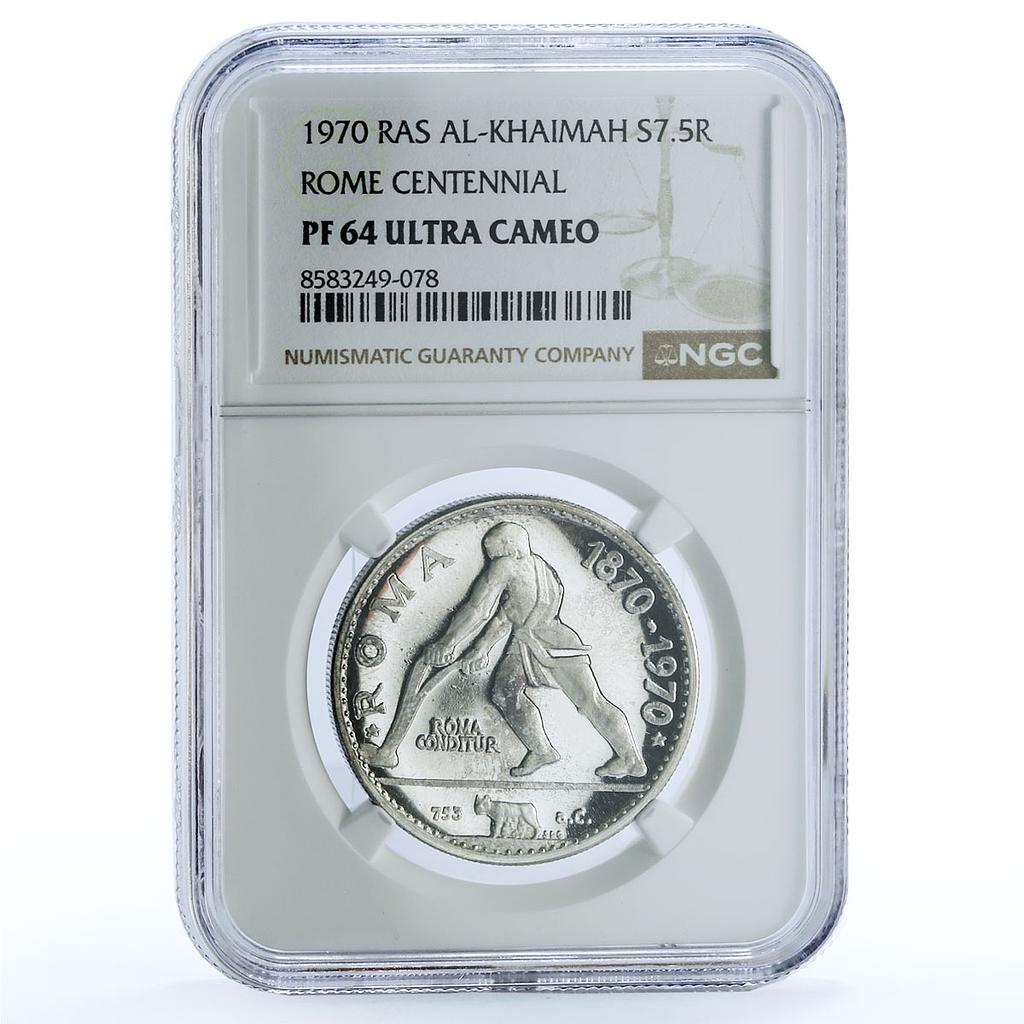 UAE Ras al-Khaimah 7,5 riyals Rome Centennial KM-17 PF 64 NGC silver coin 1970 UAE Ras al-Khaimah 7,5 riyals Rome Centennial KM-17 PF 64 NGC silver coin 1970
