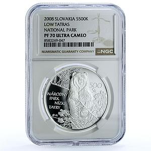 Slovakia 500 korun Low Tatras Bear KM-106 Flora Fauna PF 70 NGC silver coin 2008