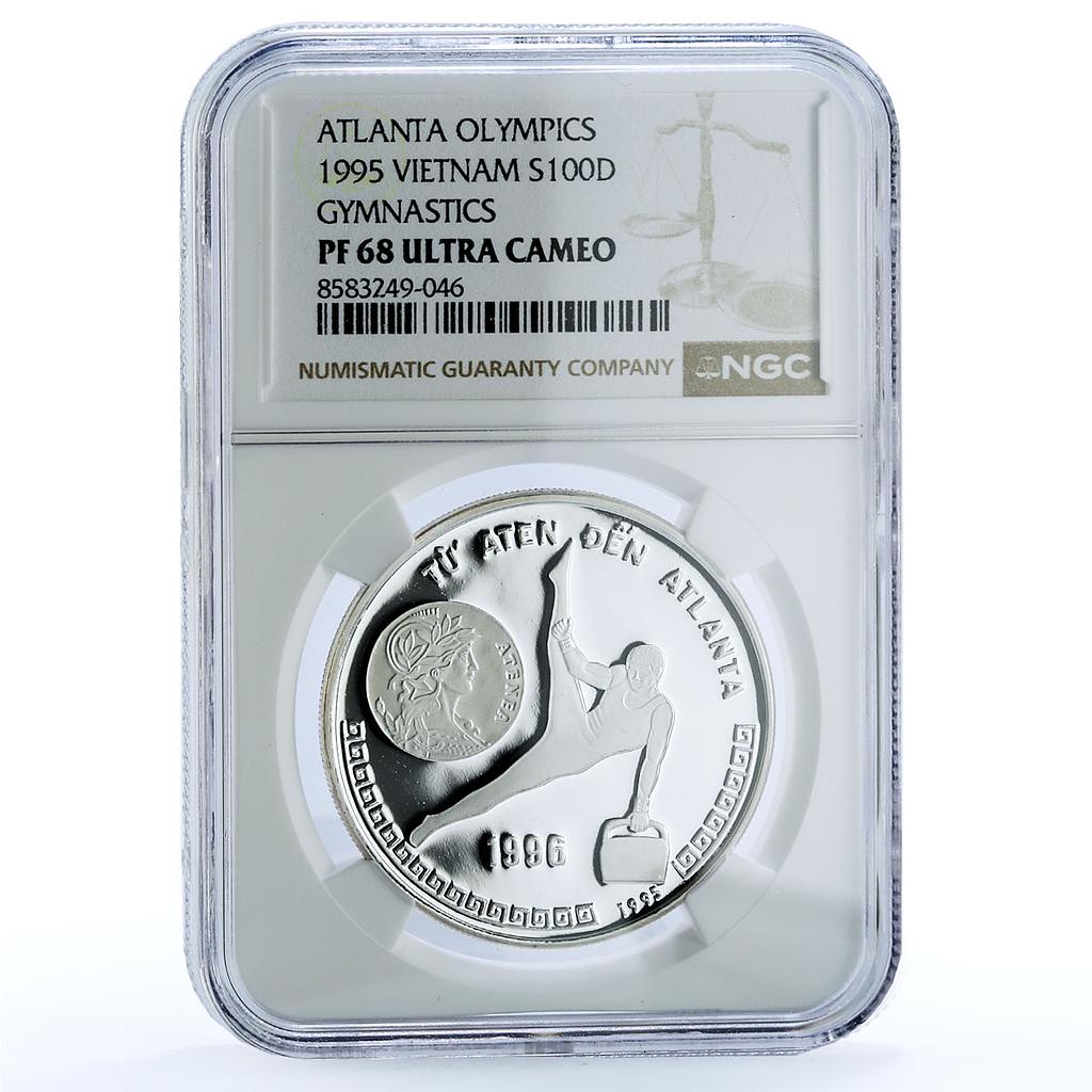 Vietnam 100 dong Gymnast Atlanta Olympics KM-47 PF 69 NGC silver coin 1995 Vietnam 100 dong Gymnast Atlanta Olympics KM-47 PF 69 NGC silver coin 1995