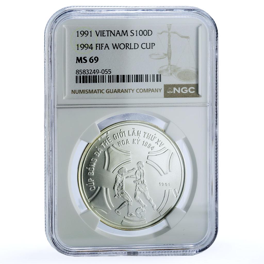 Vietnam 100 dong Football World Cup 1994 USA KM-34 MS 69 NGC silver coin 1991 Vietnam 100 dong Football World Cup 1994 USA KM-34 MS 69 NGC silver coin 1991
