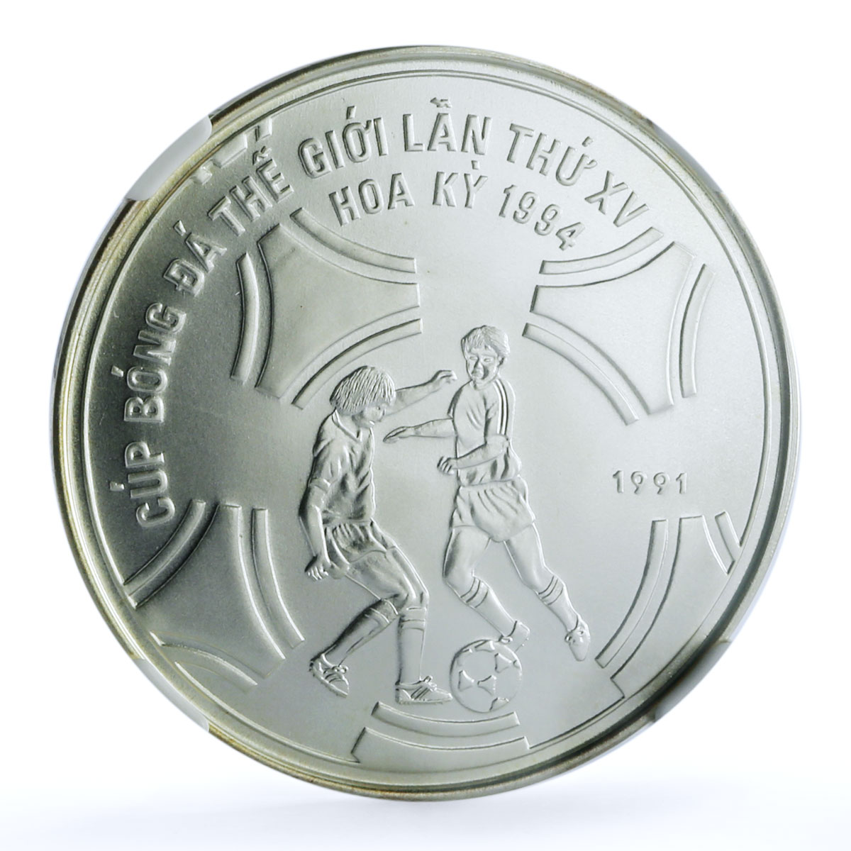 Vietnam 100 dong Football World Cup 1994 USA KM-34 MS 69 NGC silver coin 1991 Vietnam 100 dong Football World Cup 1994 USA KM-34 MS 69 NGC silver coin 1991