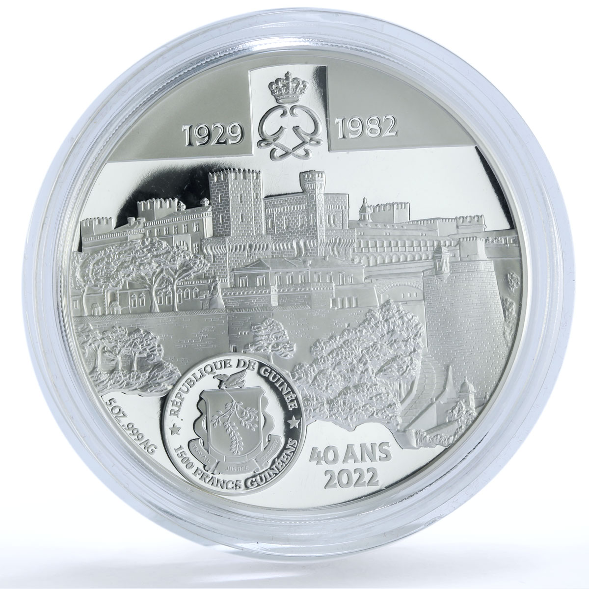 Guinea 1500 francs x 2 Set Princess Grace Monaco 5 oz proof silver coins 2022 Guinea 1500 francs x 2 Set Princess Grace Monaco 5 oz proof silver coins 2022