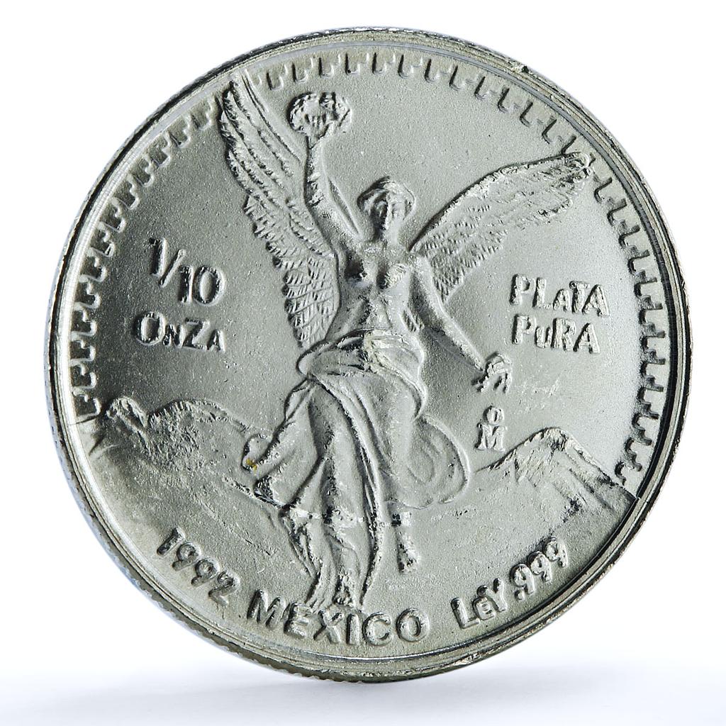 Mexico 1/10 onza Libertad Angel of Independence KM-543 Bullion silver coin 1992