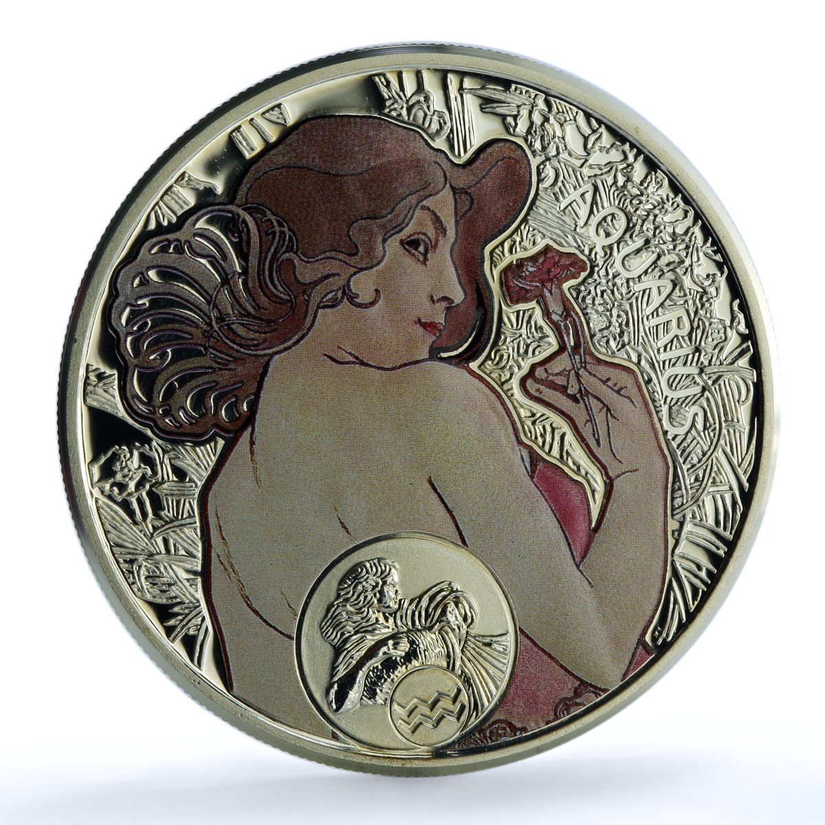 Niue 1 dollar Aquarius KM-505 Zodiac Signs Mucha Art proof silver coin 2011