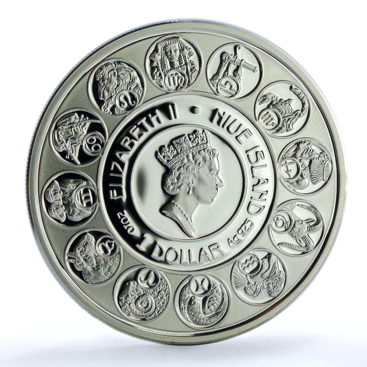 Niue 1 dollar Aquarius KM-505 Zodiac Signs Mucha Art proof silver coin 2011