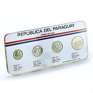 Paraguay 50 10 5 1 guaranies Set Republic Commemorative proof steel coins 1975