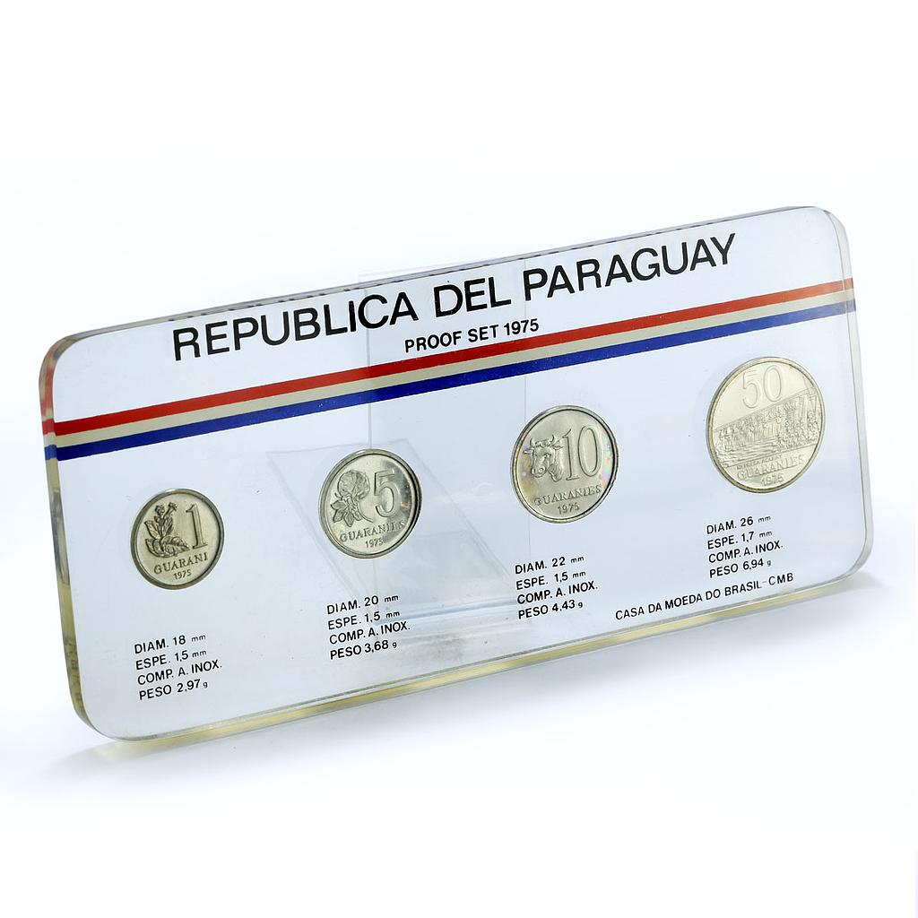 Paraguay 50 10 5 1 guaranies Set Republic Commemorative proof steel coins 1975